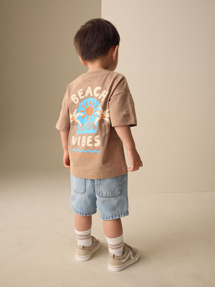 Brown Beach Vibes Short Sleeve Back Print T-Shirt (3mths-7yrs)