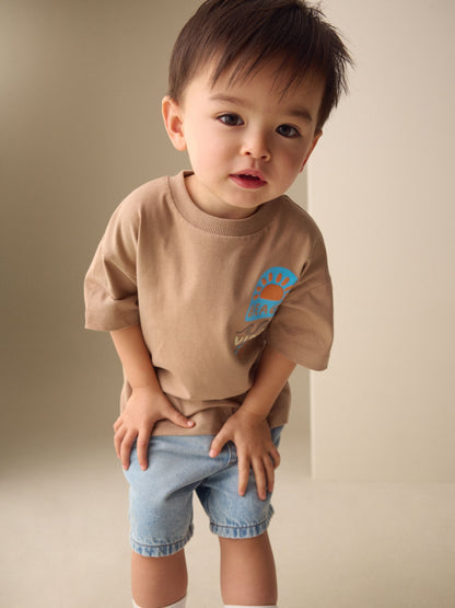 Brown Beach Vibes Short Sleeve Back Print T-Shirt (3mths-7yrs) - Size 3-6 Months (62-68cm)