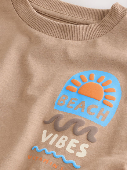Brown Beach Vibes Short Sleeve Back Print T-Shirt (3mths-7yrs) - Size 3-6 Months (62-68cm)