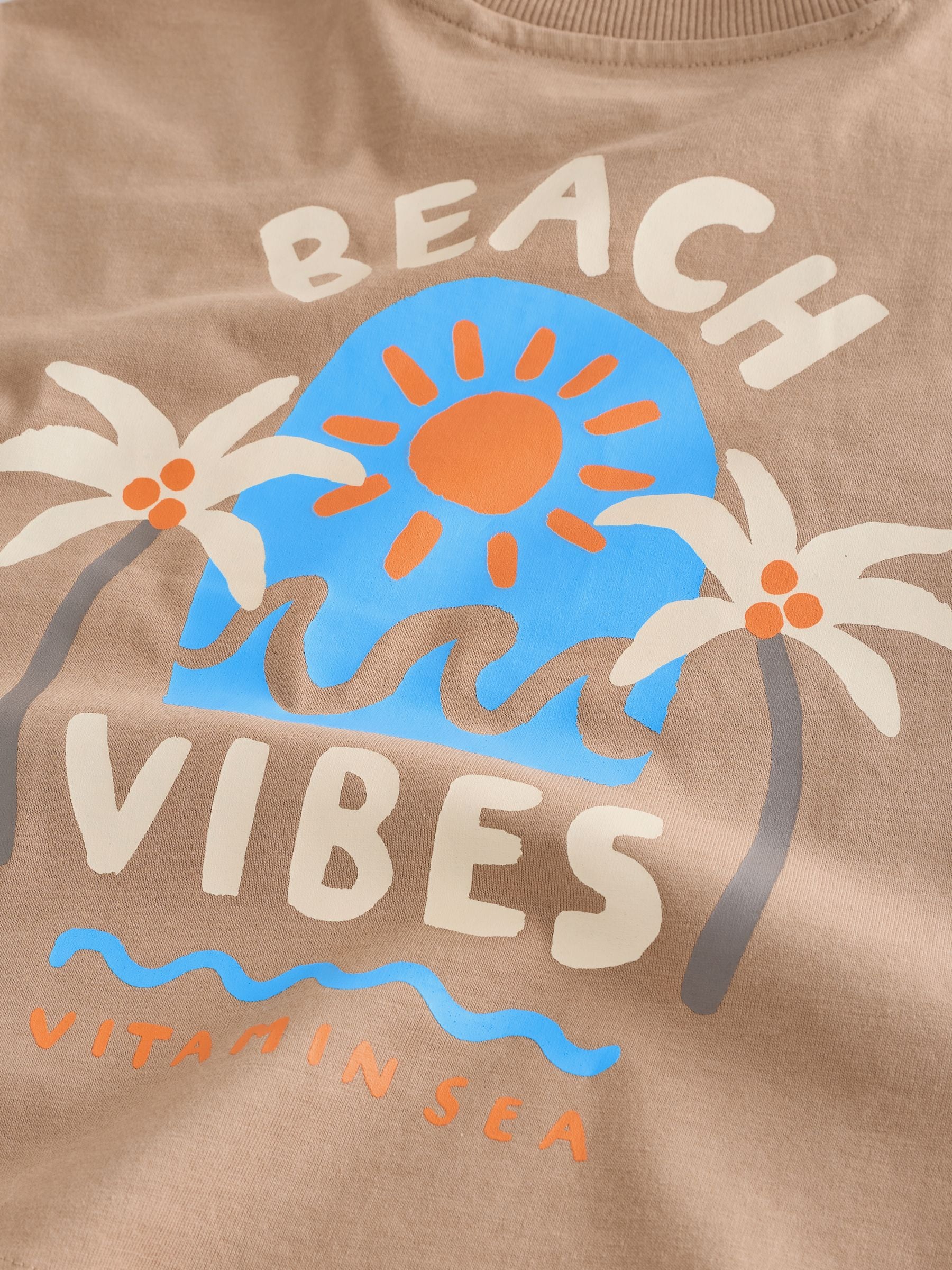 Brown Beach Vibes Short Sleeve Back Print T-Shirt (3mths-7yrs) - Size 3-6 Months (62-68cm)