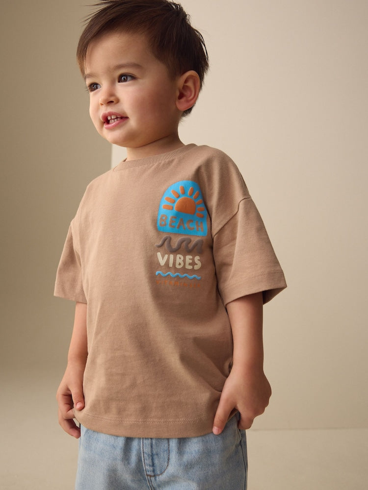 Brown Beach Vibes Short Sleeve Back Print T-Shirt (3mths-7yrs) - Brown Beach Vibes / 12-18 Months (80-86cm)