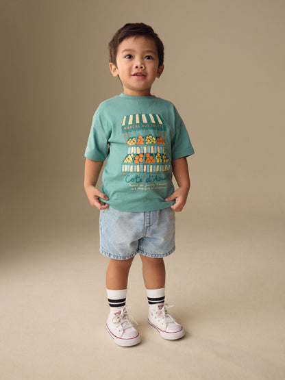 Blue/Green Fruit Stall Short Sleeve Appliqué T-Shirt (3mths-7yrs) - Size 3-6 Months (62-68cm)