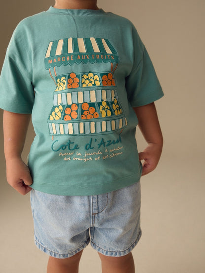 Blue/Green Fruit Stall Short Sleeve Appliqué T-Shirt (3mths-7yrs) - Size 3-6 Months (62-68cm)
