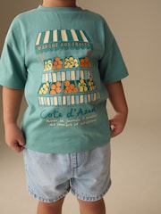 Blue/Green Fruit Stall Short Sleeve Appliqué T-Shirt (3mths-7yrs) - Size 3-6 Months (62-68cm)