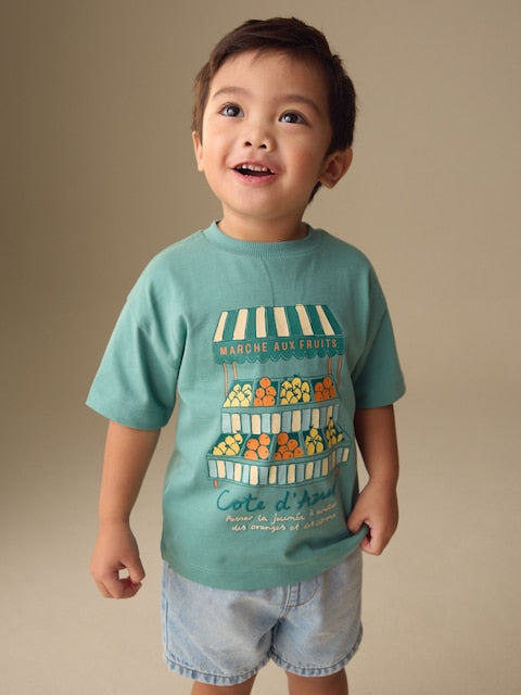 Blue/Green Fruit Stall Short Sleeve Appliqué T-Shirt (3mths-7yrs) - Size 3-6 Months (62-68cm)