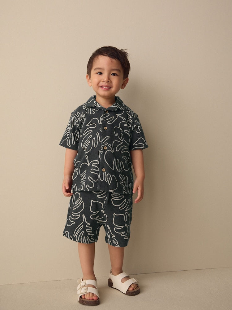 Black Leaf Print Short Sleeve Shirt and Shorts Set (3mths-7yrs)