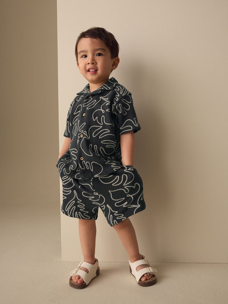 Black Leaf Print Short Sleeve Shirt and Shorts Set (3mths-7yrs)