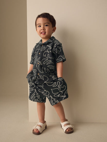 Black Leaf Print Short Sleeve Shirt and Shorts Set (3mths-7yrs)