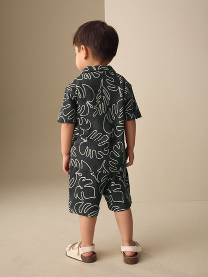 Black Leaf Print Short Sleeve Shirt and Shorts Set (3mths-7yrs)