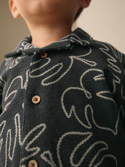 Black Leaf Print Short Sleeve Shirt and Shorts Set (3mths-7yrs)
