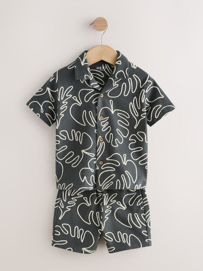 Black Leaf Print Short Sleeve Shirt and Shorts Set (3mths-7yrs)