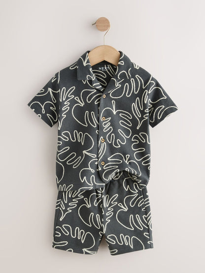 Black Leaf Print Short Sleeve Shirt and Shorts Set (3mths-7yrs)