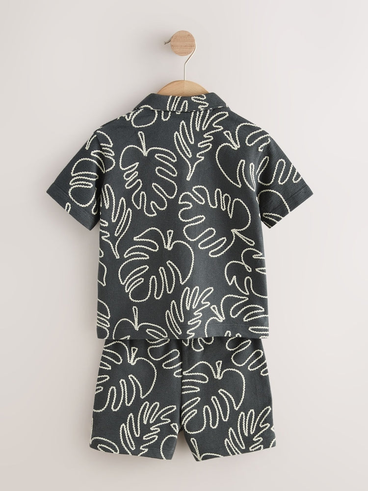 Black Leaf Print Short Sleeve Shirt and Shorts Set (3mths-7yrs)