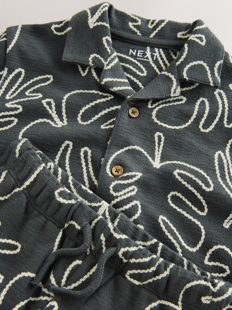 Black Leaf Print Short Sleeve Shirt and Shorts Set (3mths-7yrs)