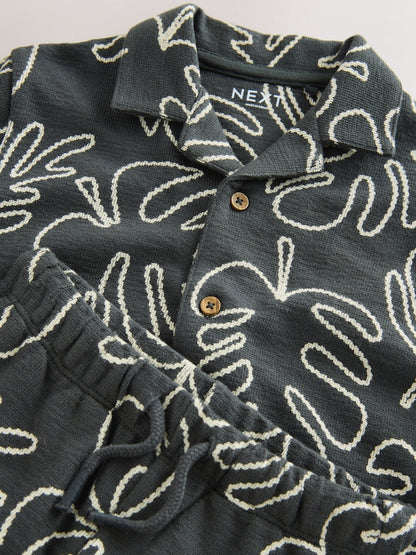 Black Leaf Print Short Sleeve Shirt and Shorts Set (3mths-7yrs)