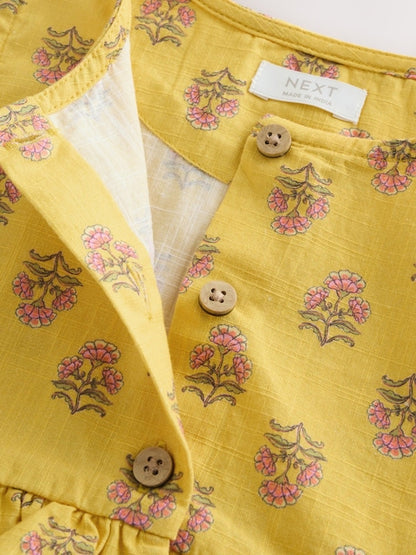 Yellow Woodblock Sleeveless Peplum Dress (3mths-8yrs)