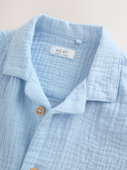 Light Blue Plain Short Sleeve Double Cloth Shirt &amp; Shorts Set (3mths-10yrs) - Size 3-6 Months (62-68cm)