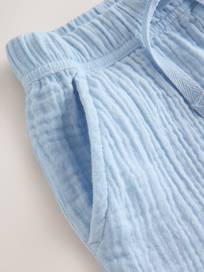 Light Blue Plain Short Sleeve Double Cloth Shirt &amp; Shorts Set (3mths-10yrs) - Size 3-6 Months (62-68cm)