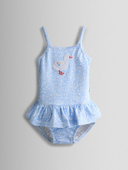 JoJo Maman Bébé Blue Ditsy Duck Appliqué Swimsuit With Integral Nappy