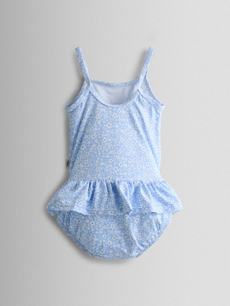 JoJo Maman Bébé Blue Ditsy Duck Appliqué Swimsuit With Integral Nappy