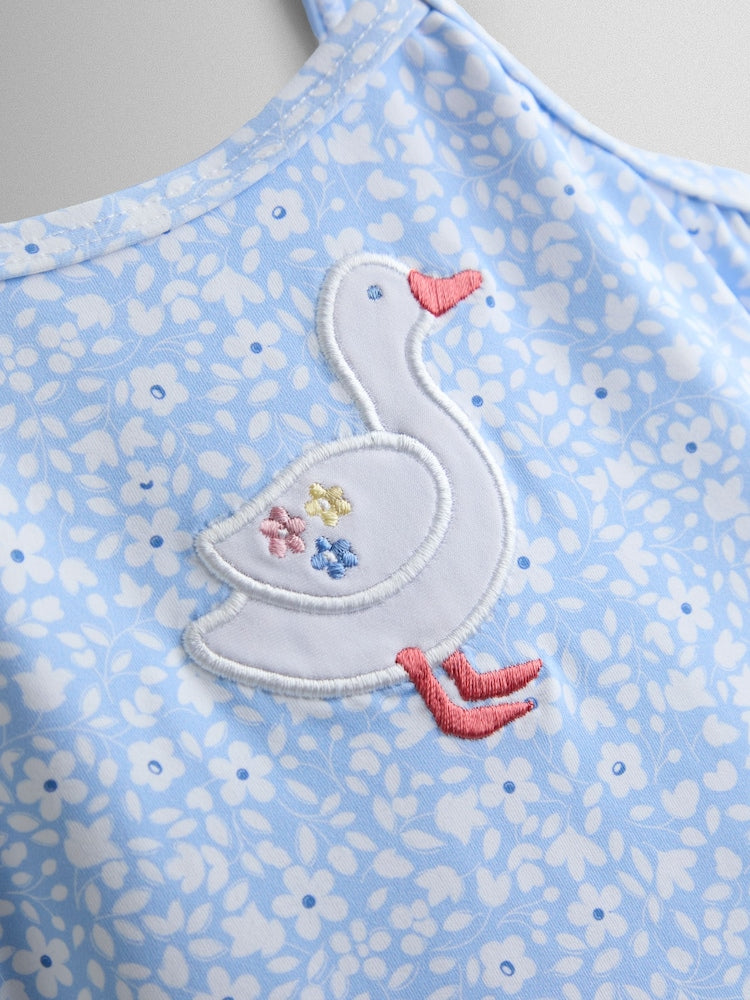 JoJo Maman Bébé Blue Ditsy Duck Appliqué Swimsuit With Integral Nappy