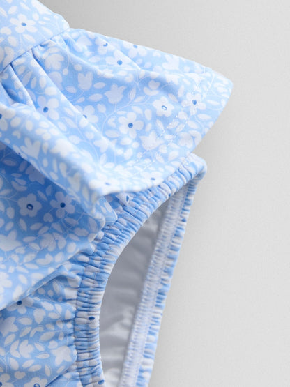 JoJo Maman Bébé Blue Ditsy Duck Appliqué Swimsuit With Integral Nappy