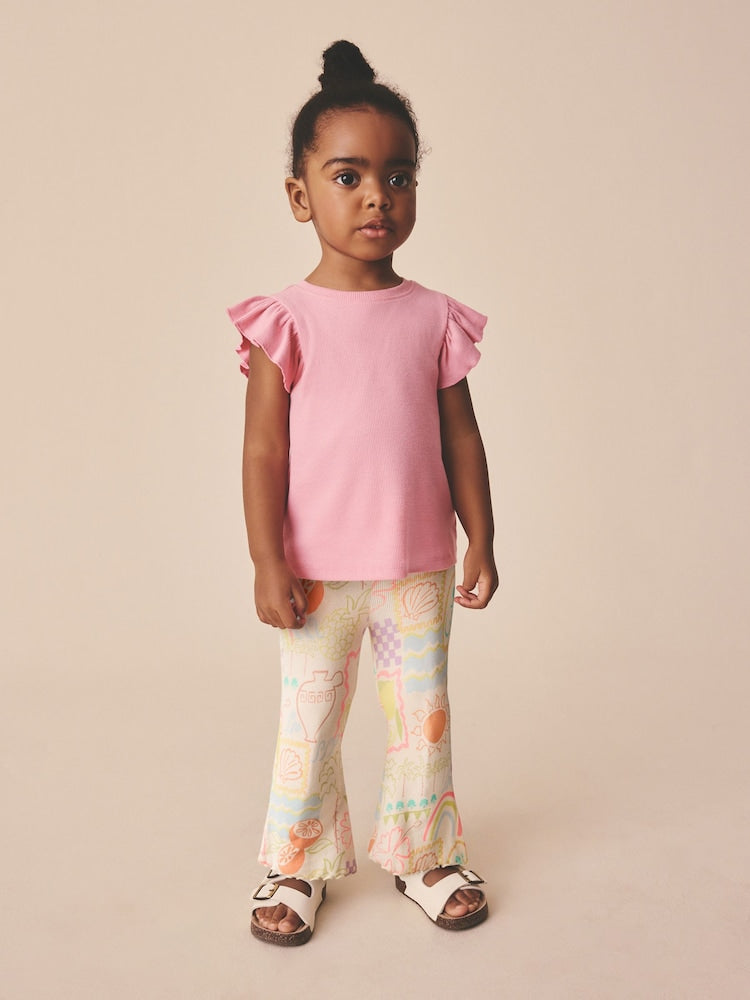 Ecru Rainbow Ribbed Flare Leggings (3mths-7yrs)