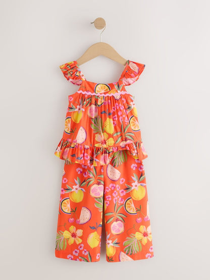 Orange Tropical Blouse And Trousers Co-ord Set (3mths-8yrs)