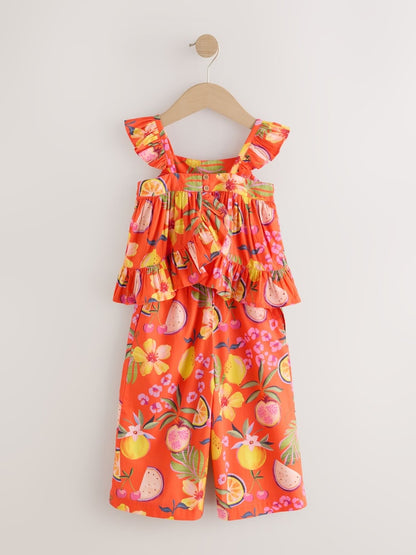 Orange Tropical Blouse And Trousers Co-ord Set (3mths-8yrs)