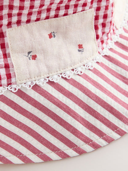 Cream/ Red Patchwork Printed Bucket Hat (3mths-13yrs)