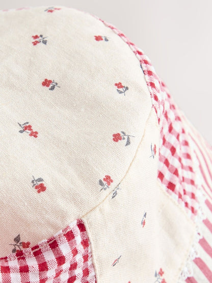 Cream/ Red Patchwork Printed Bucket Hat (3mths-13yrs)