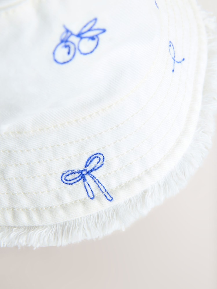 White/Blue Embroidery Bucket Hat (3mths-16yrs)