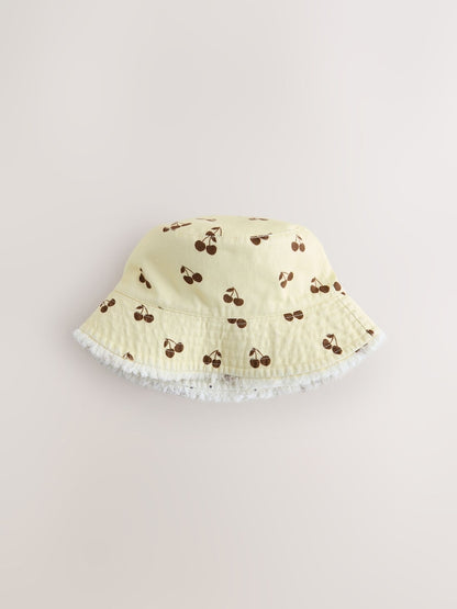 Yellow/Cream Cherry Reversible Bucket Hat (3mths-16yrs)