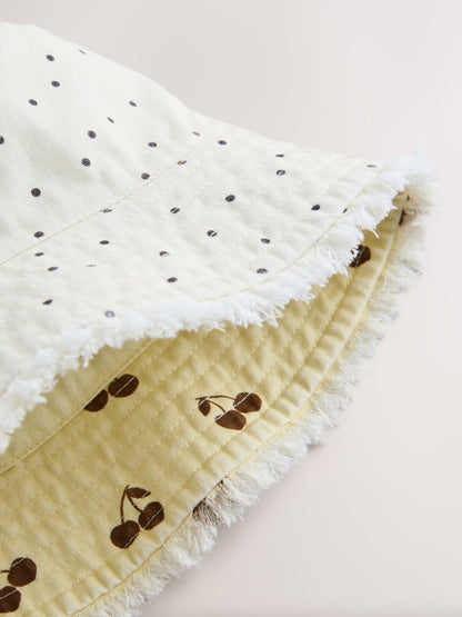 Yellow/Cream Cherry Reversible Bucket Hat (3mths-16yrs)