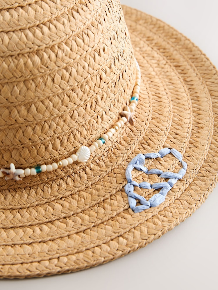 Cream/Blue Shell Straw Sun Hat (3mths-13yrs)