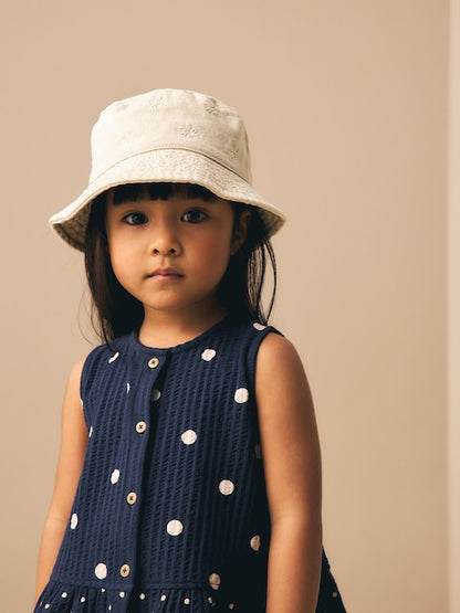 Stone/Cream Laser Cut Embroidery Bucket Hat (3mths-16yrs) - Size 3-9 Months (62-74cm)