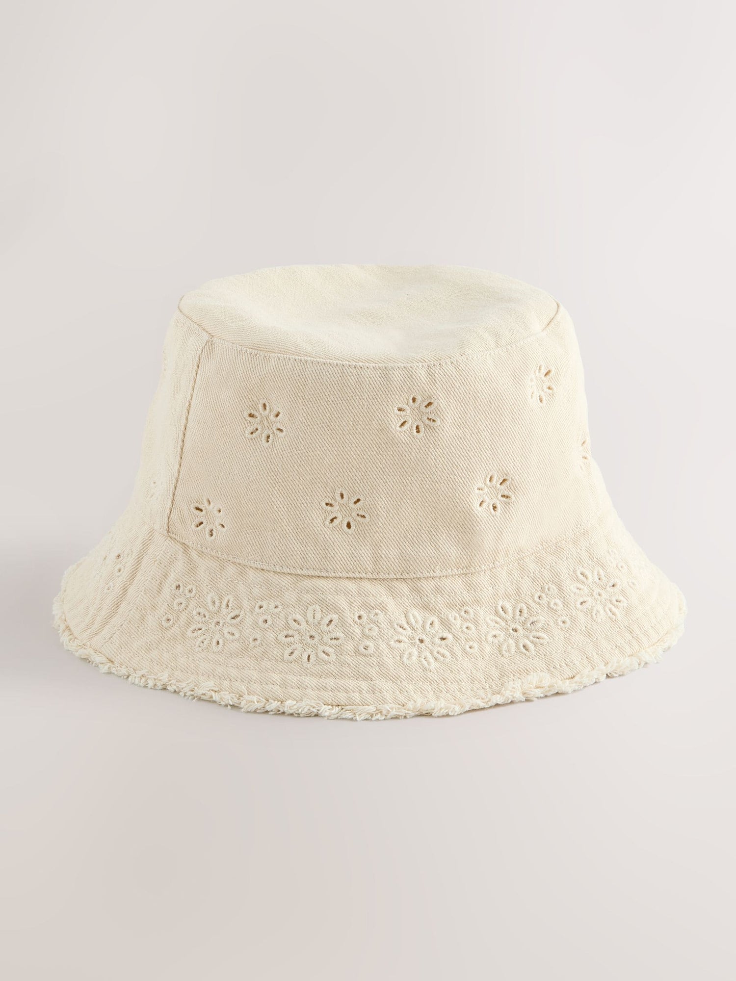Stone/Cream Laser Cut Embroidery Bucket Hat (3mths-16yrs) - Size 3-9 Months (62-74cm)