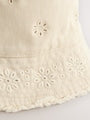Stone/Cream Laser Cut Embroidery Bucket Hat (3mths-16yrs) - Size 3-9 Months (62-74cm)