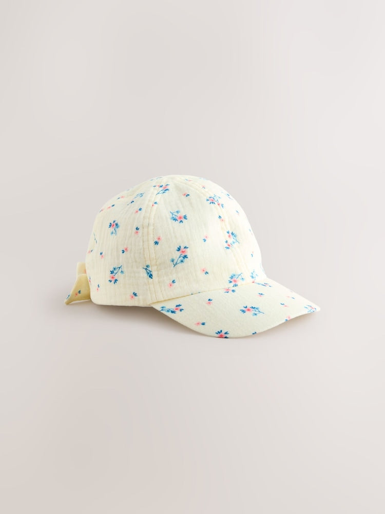 Floral Blue Bow Back Cap (3mths-10yrs)