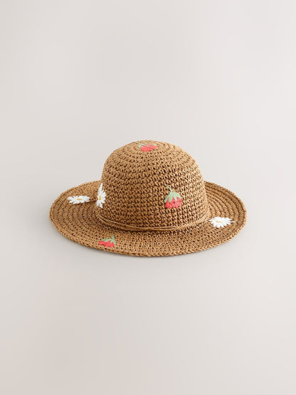 Strawberry/Flower Straw Sun Hat (3mths-13yrs) - 11-13 Years (146-158cm)