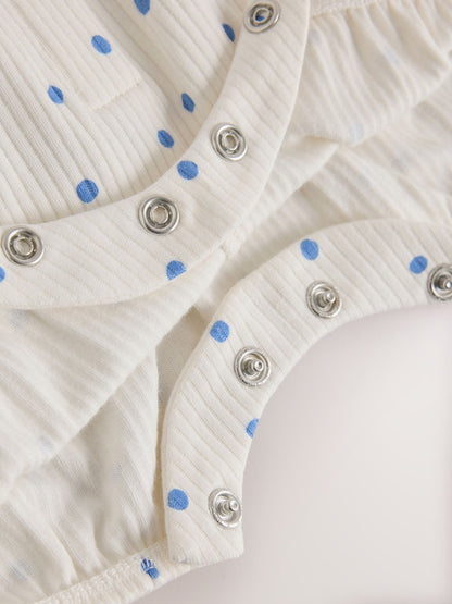 Blue/White Button Through Button Through Baby Rompers 3 Pack