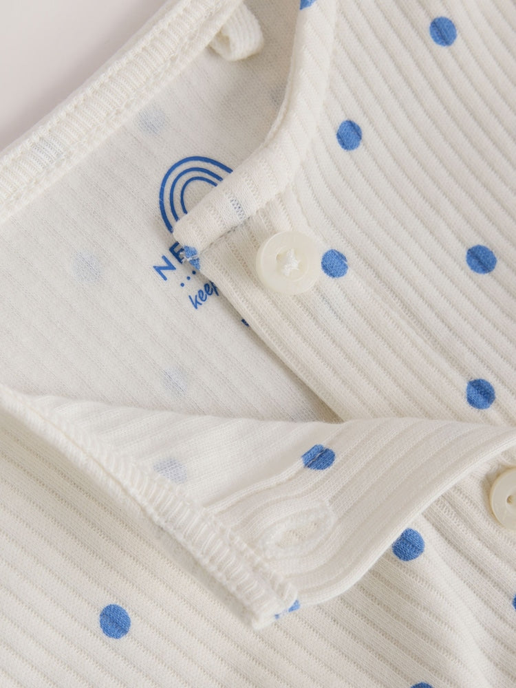 Blue/White Button Through Button Through Baby Rompers 3 Pack