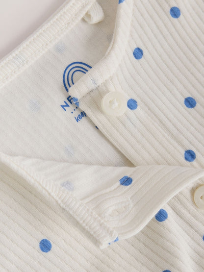 Blue/White Button Through Button Through Baby Rompers 3 Pack