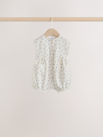 Image 42: Blue/White Button Through Button Through Baby Rompers 3 Pack - Image 3 of 16