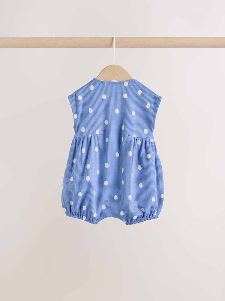 Blue/White Button Through Button Through Baby Rompers 3 Pack