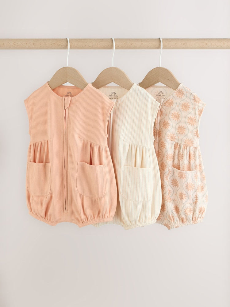 Orange Tonal Patterned Zip Through Baby Rompers 3 Pack - Orange Tonal Patterned / 12-18 Months (80-86cm)