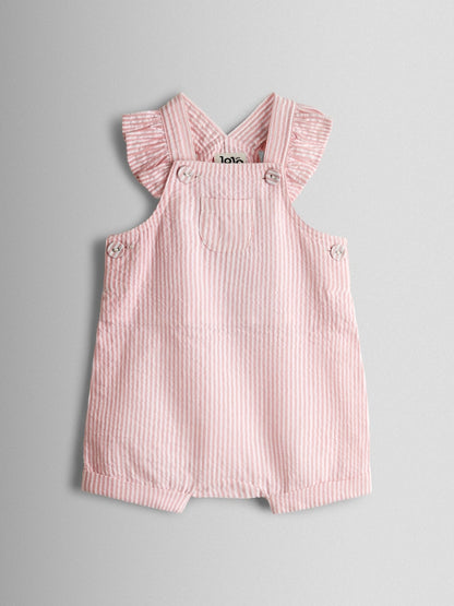 JoJo Maman Bébé Pink Seersucker Stripe Dungarees &amp; T-Shirt Set
