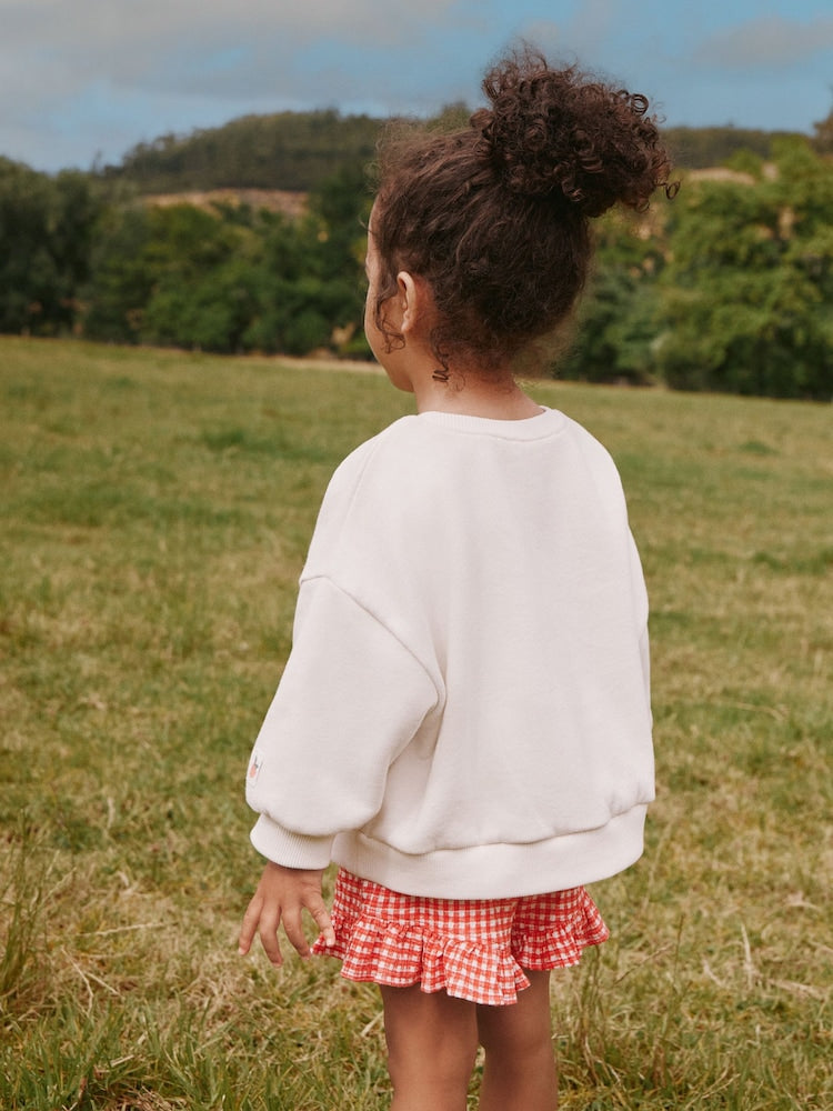 Cream Gingham Fruit Market Crew Neck Sweatshirt &amp; Shorts Set (3mths-7yrs)