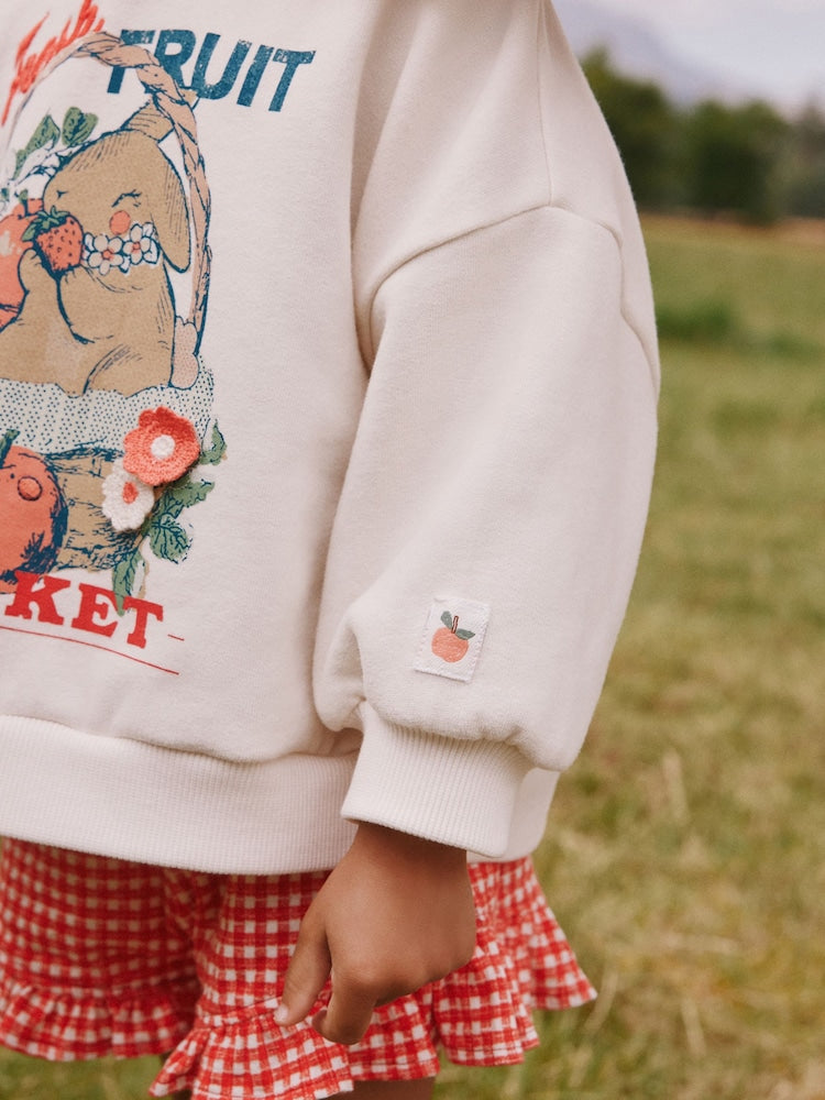 Cream Gingham Fruit Market Crew Neck Sweatshirt &amp; Shorts Set (3mths-7yrs)