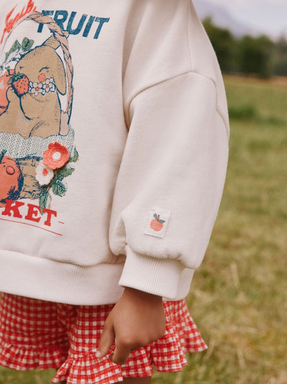 Cream Gingham Fruit Market Crew Neck Sweatshirt &amp; Shorts Set (3mths-7yrs)